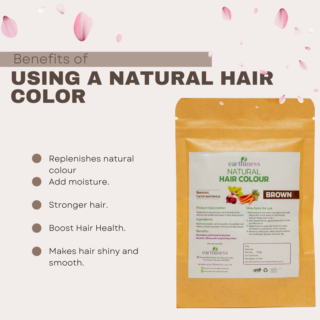Natural Hair Color - Brown with Rose Petals & Beetroot Powder For Natural Shine